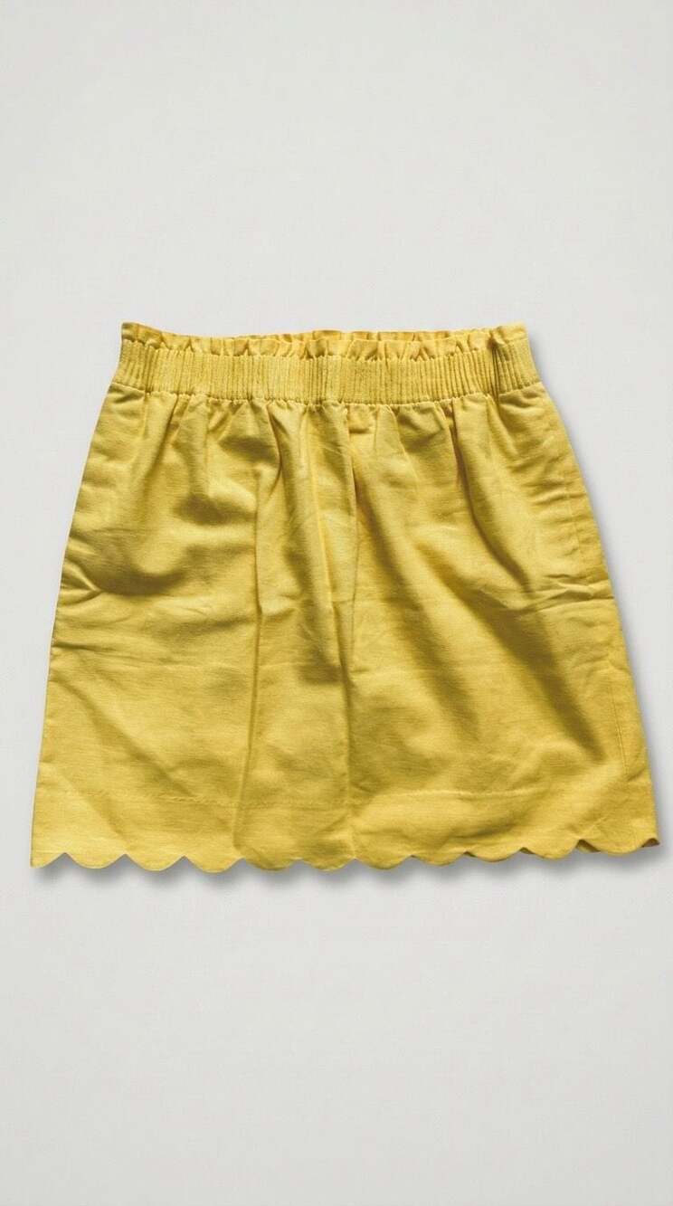 J.Crew Scalloped Hem Linen-Cotton Blend Skirt in Yellow